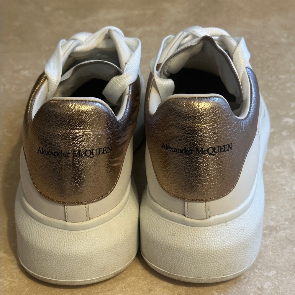 Alexander McQueen White and Gold Sneakers
